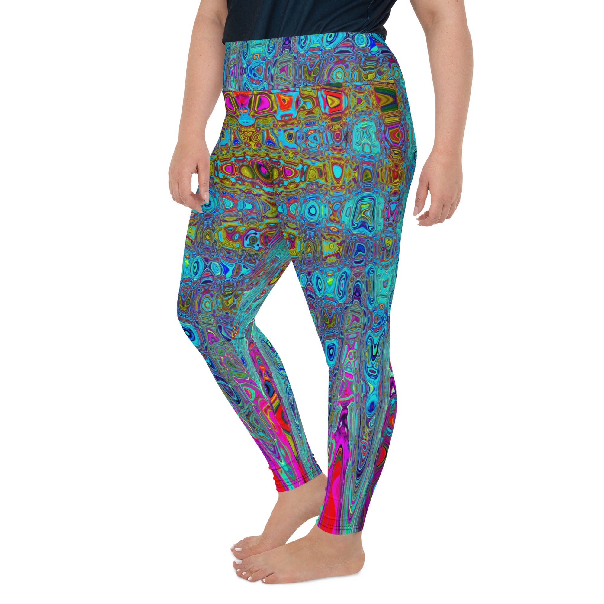 Plus Size Leggings | Trippy Sky Blue Abstract Retro Atomic Waves