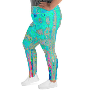 Plus Size Leggings | Groovy Abstract Retro Rainbow Atomic Waves