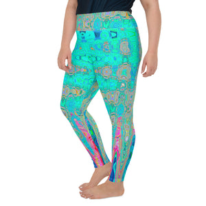 Plus Size Leggings | Groovy Abstract Retro Rainbow Atomic Waves