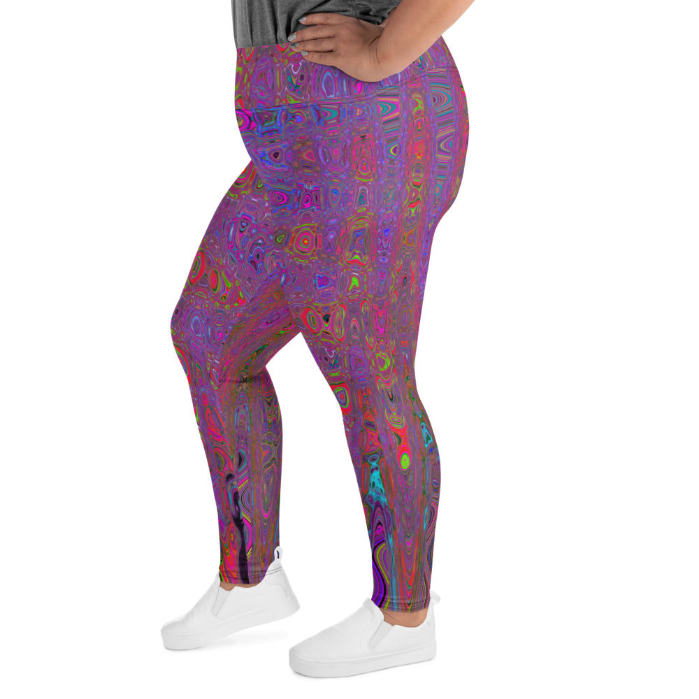 Plus Size Leggings | Psychedelic Groovy Magenta Retro Atomic Waves