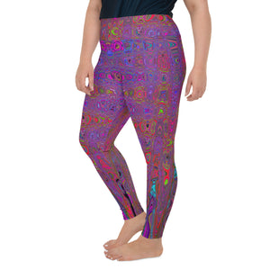 Plus Size Leggings | Psychedelic Groovy Magenta Retro Atomic Waves