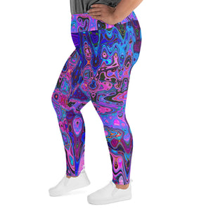 Plus Size Leggings | Abstract Mosaic Pink and Blue Wavy Retro