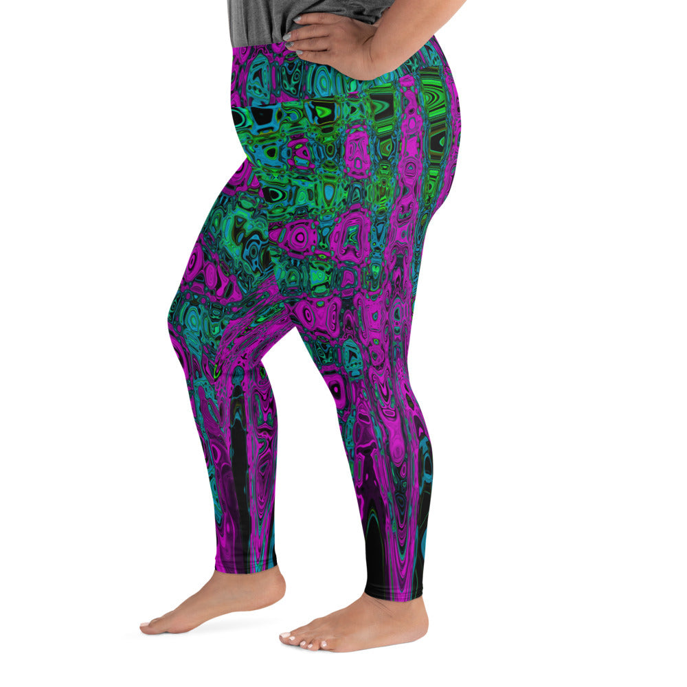 Plus Size Leggings | Bold Magenta Abstract Groovy Atomic Waves