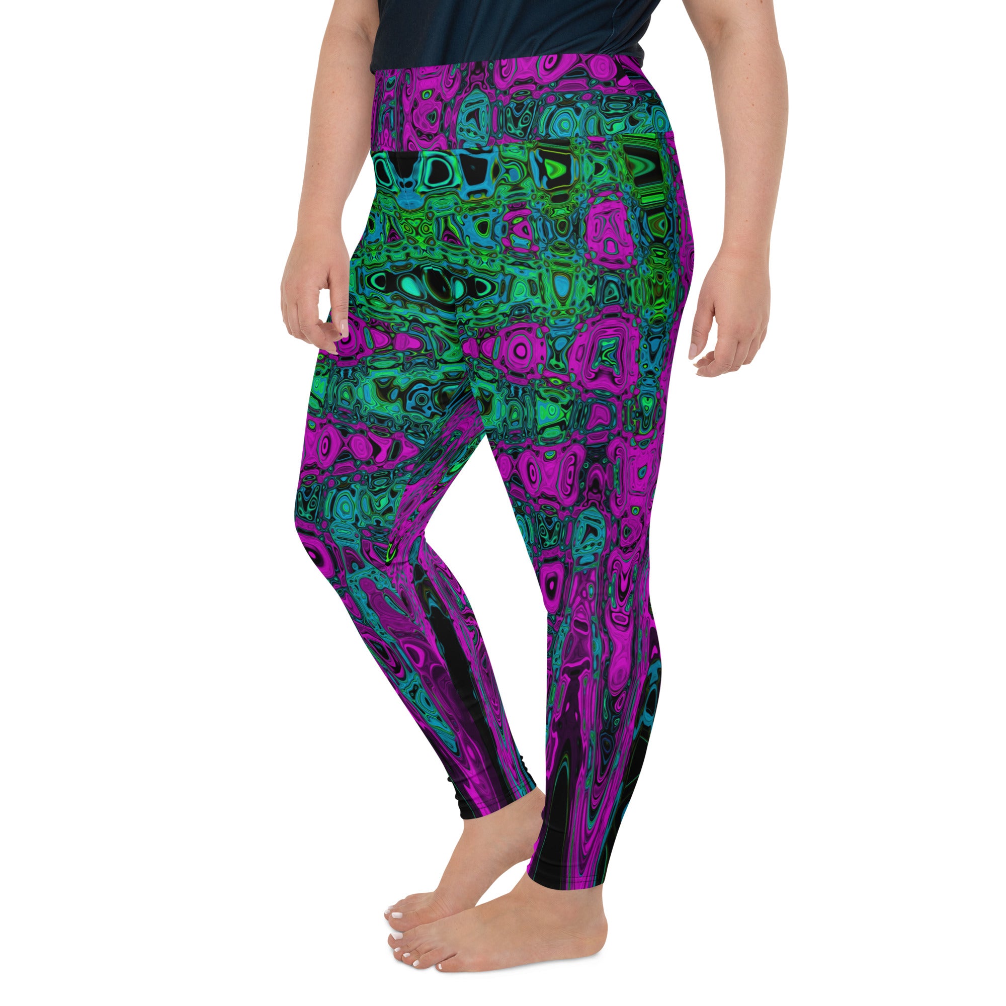 Plus Size Leggings | Bold Magenta Abstract Groovy Atomic Waves