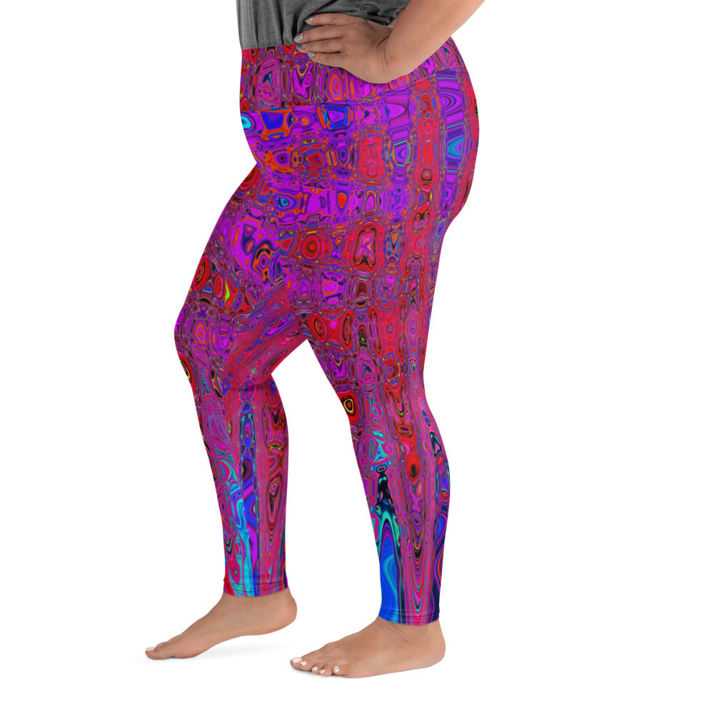 Plus Size Leggings | Trippy Red and Purple Abstract Retro Atomic Waves