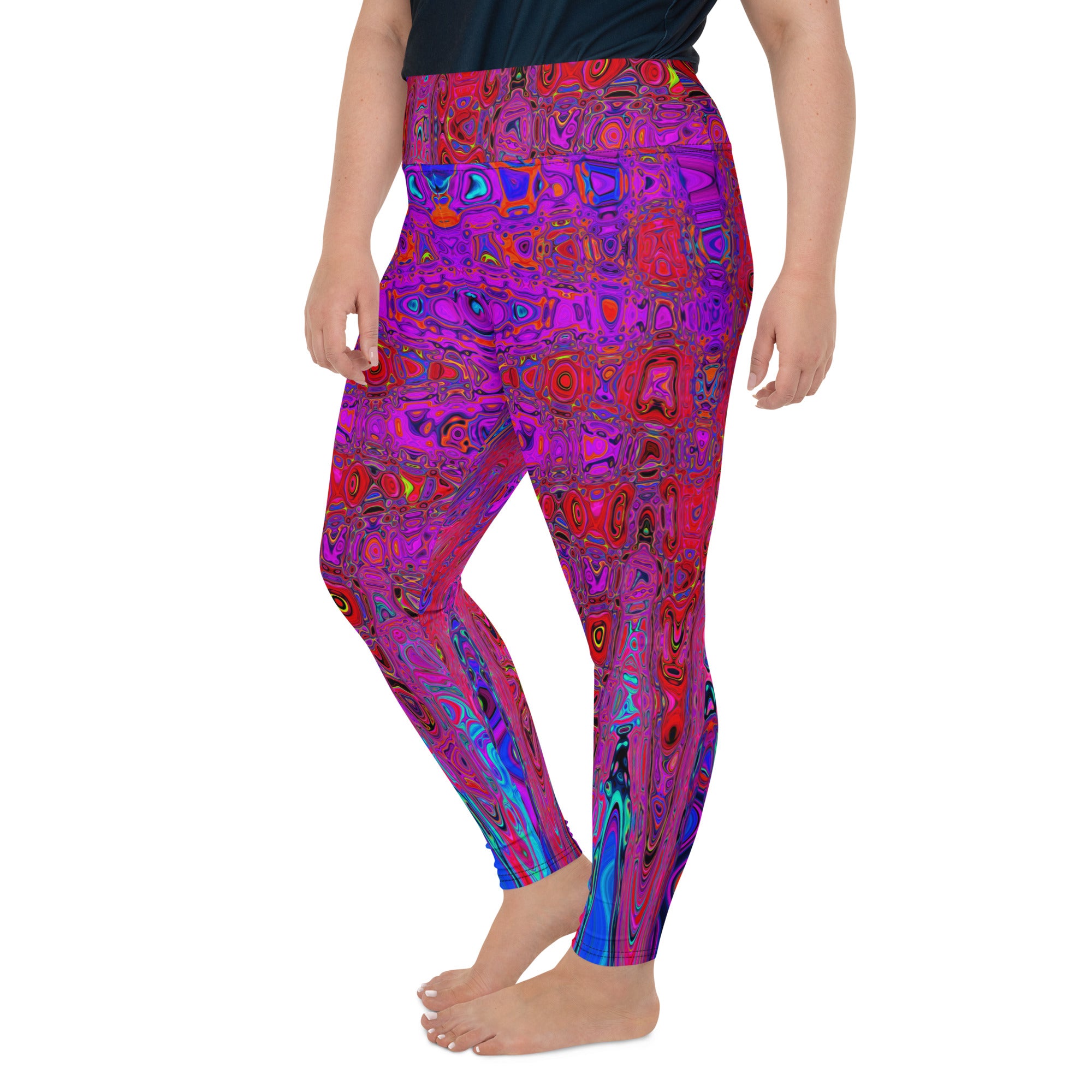 Plus Size Leggings | Trippy Red and Purple Abstract Retro Atomic Waves