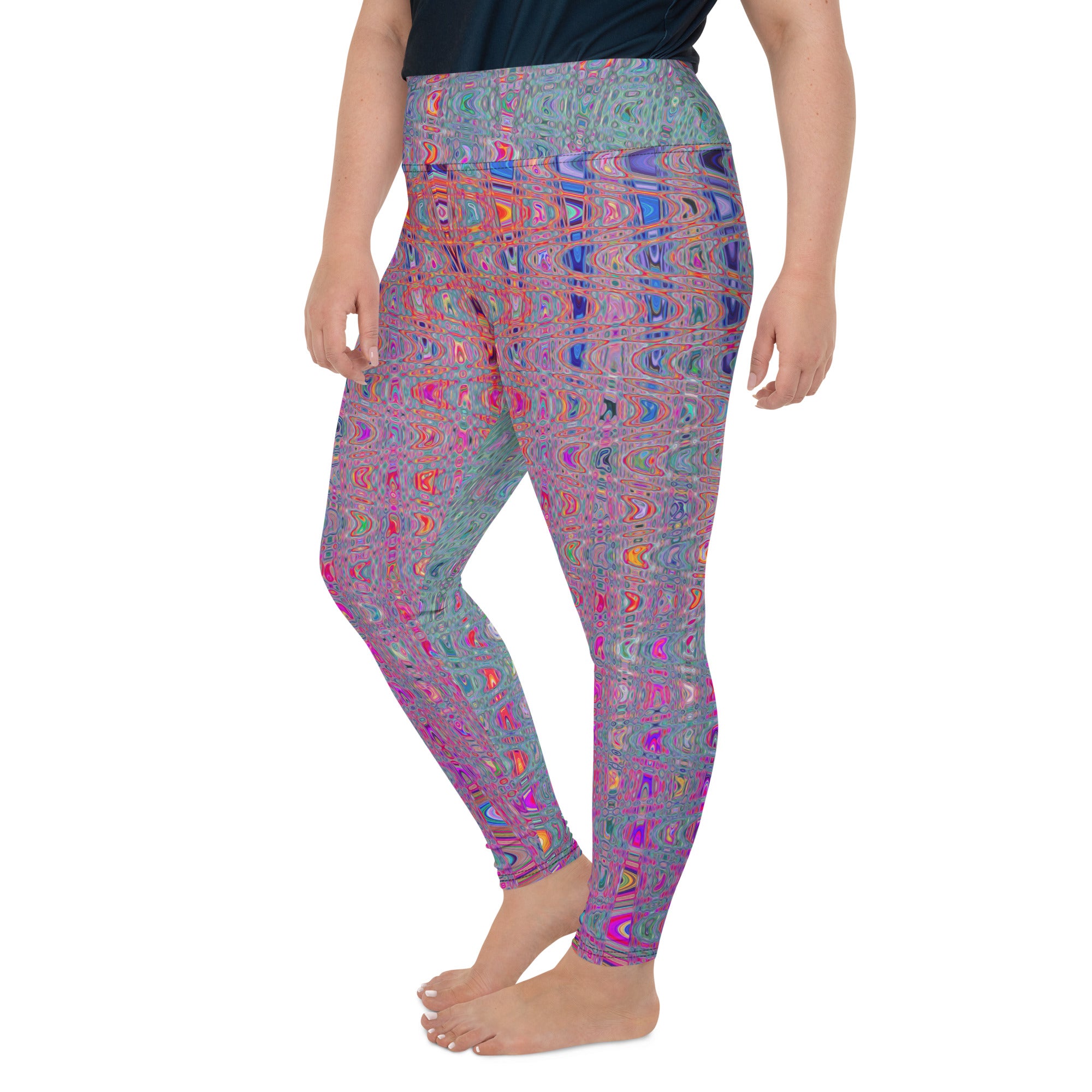 Plus Size Leggings | Abstract Kaleidoscopic Retro Boomerang Waves