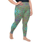 Plus Size Leggings - Trippy Retro Purple and Green Abstract Butterfly
