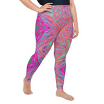 Plus Size Leggings - Trippy Pink, Aqua and Magenta Abstract Butterfly