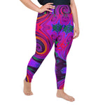 Plus Size Leggings - Groovy Abstract Retro Purple and Orange Swirl