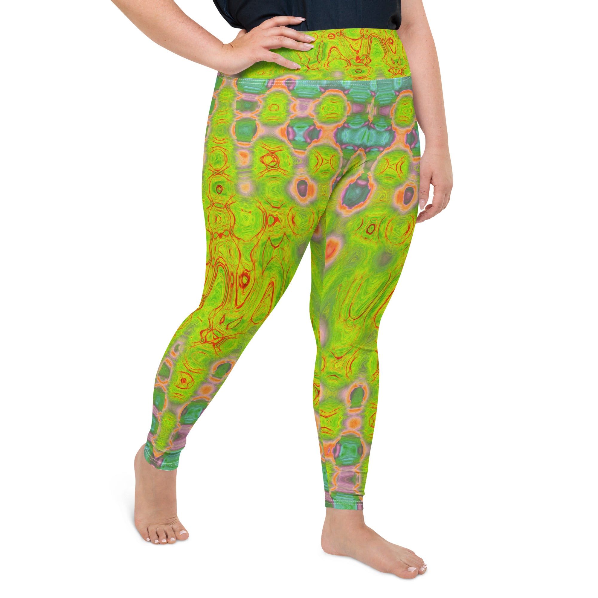 Plus Size Leggings - Abstract Yellow and Red Wavy Tie Dye Clouds