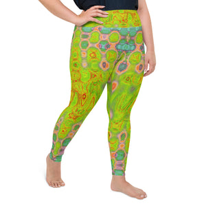 Plus Size Leggings - Abstract Yellow and Red Wavy Tie Dye Clouds