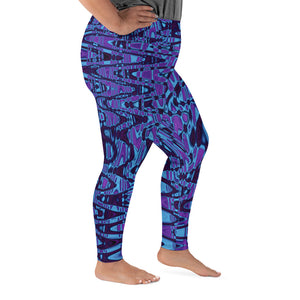 Plus Size Leggings | Cool Purple and Blue Abstract Tie Dye Retro Waves