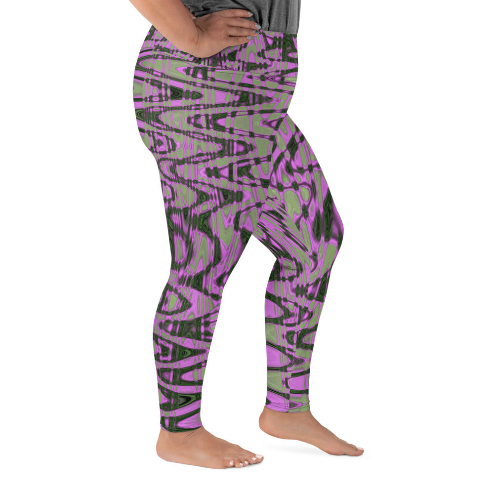 Plus Size Leggings | Cool Green and Pink Abstract Tie Dye Retro Waves