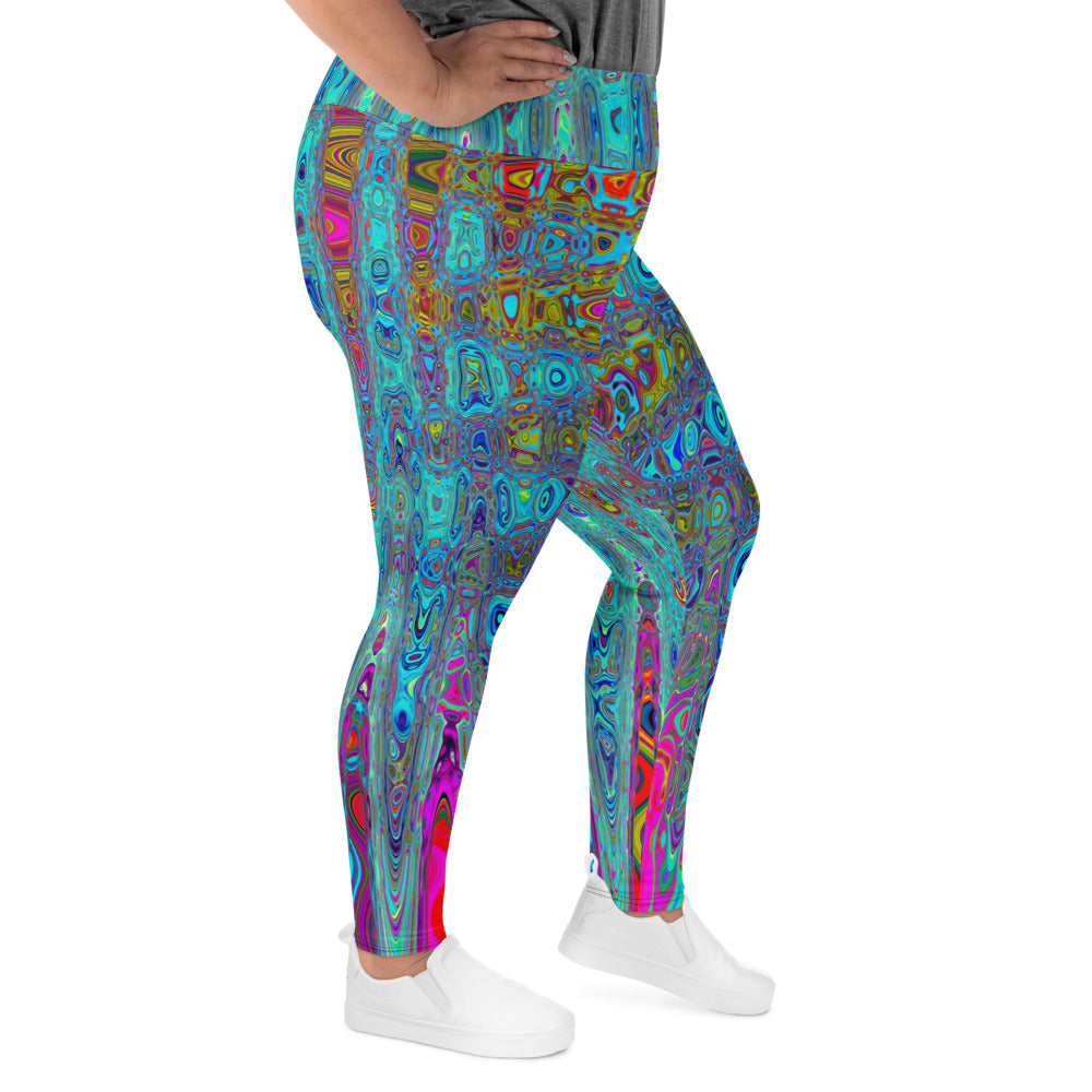 Plus Size Leggings | Trippy Sky Blue Abstract Retro Atomic Waves