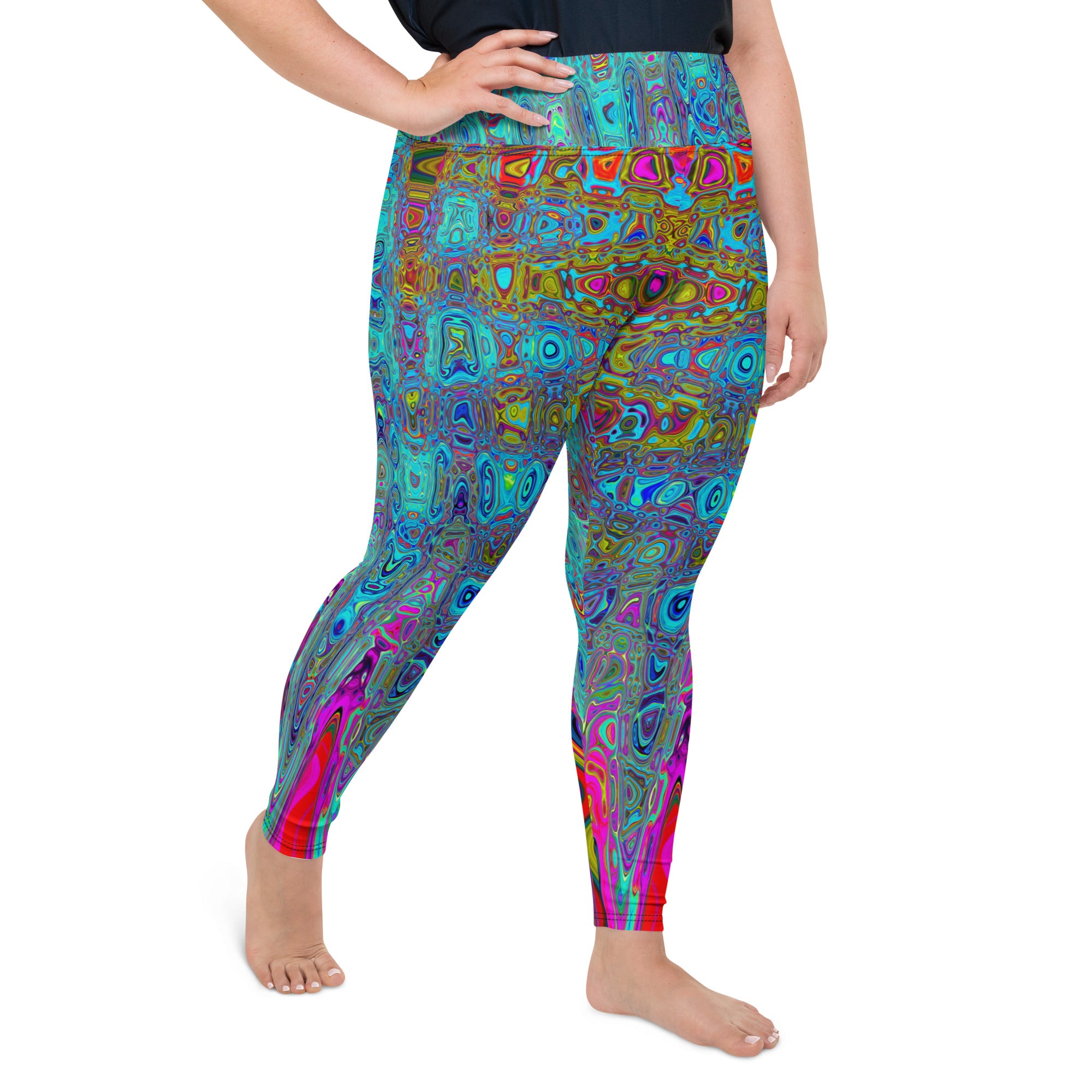 Plus Size Leggings | Trippy Sky Blue Abstract Retro Atomic Waves