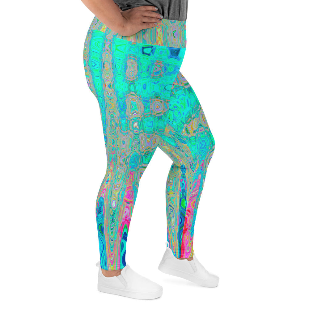 Plus Size Leggings | Groovy Abstract Retro Rainbow Atomic Waves