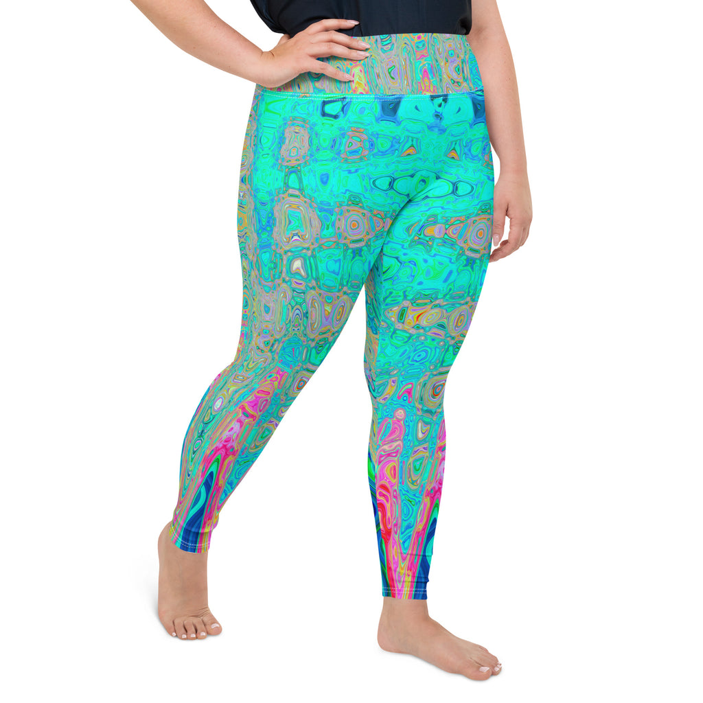 Plus Size Leggings | Groovy Abstract Retro Rainbow Atomic Waves