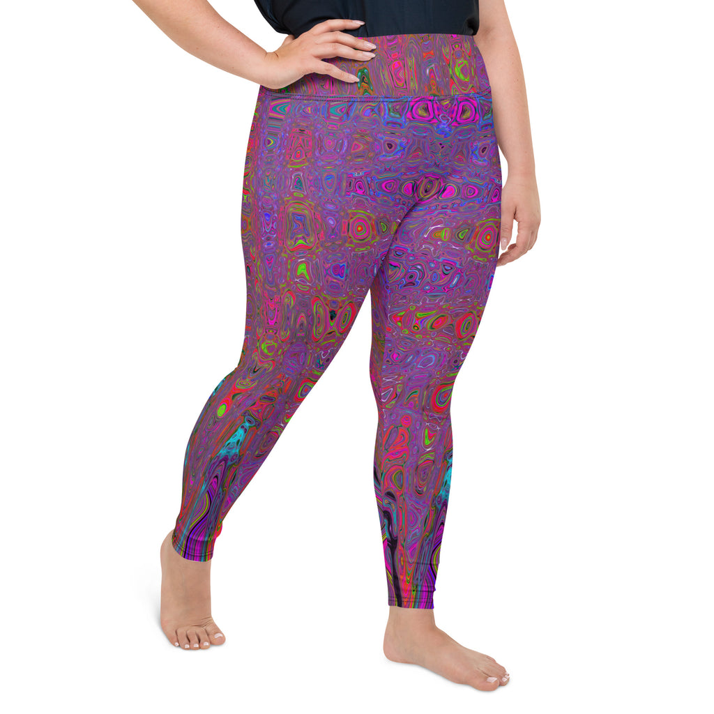 Plus Size Leggings | Psychedelic Groovy Magenta Retro Atomic Waves