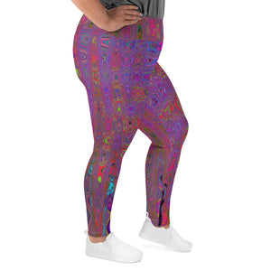 Plus Size Leggings | Psychedelic Groovy Magenta Retro Atomic Waves