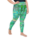 Plus Size Leggings | Abstract Colorful Green Wavy Mosaic Retro