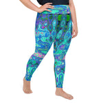 Plus Size Leggings | Abstract Colorful Blue Wavy Mosaic Retro