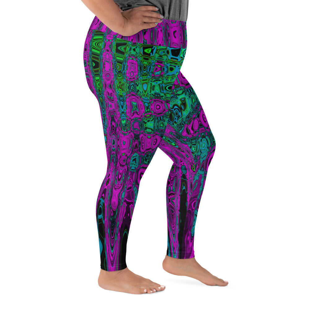 Plus Size Leggings | Bold Magenta Abstract Groovy Atomic Waves