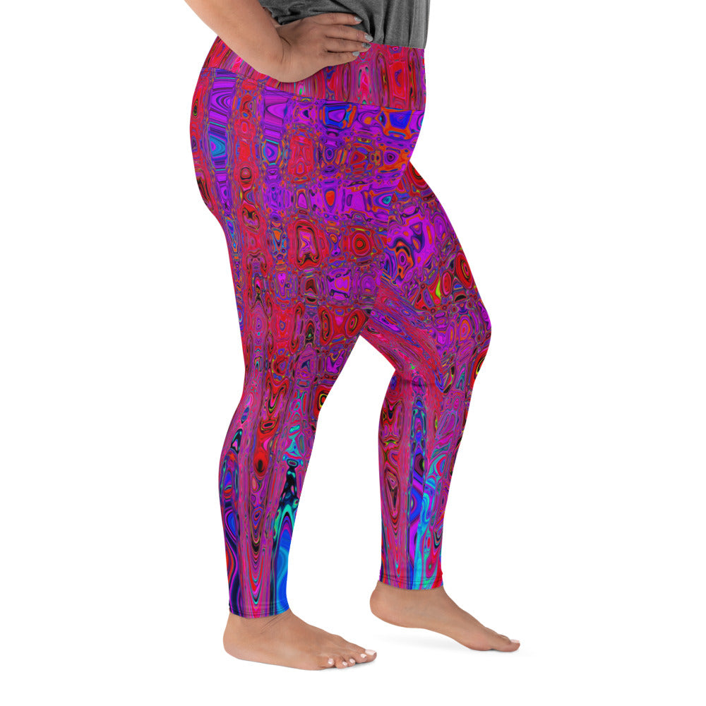 Plus Size Leggings | Trippy Red and Purple Abstract Retro Atomic Waves