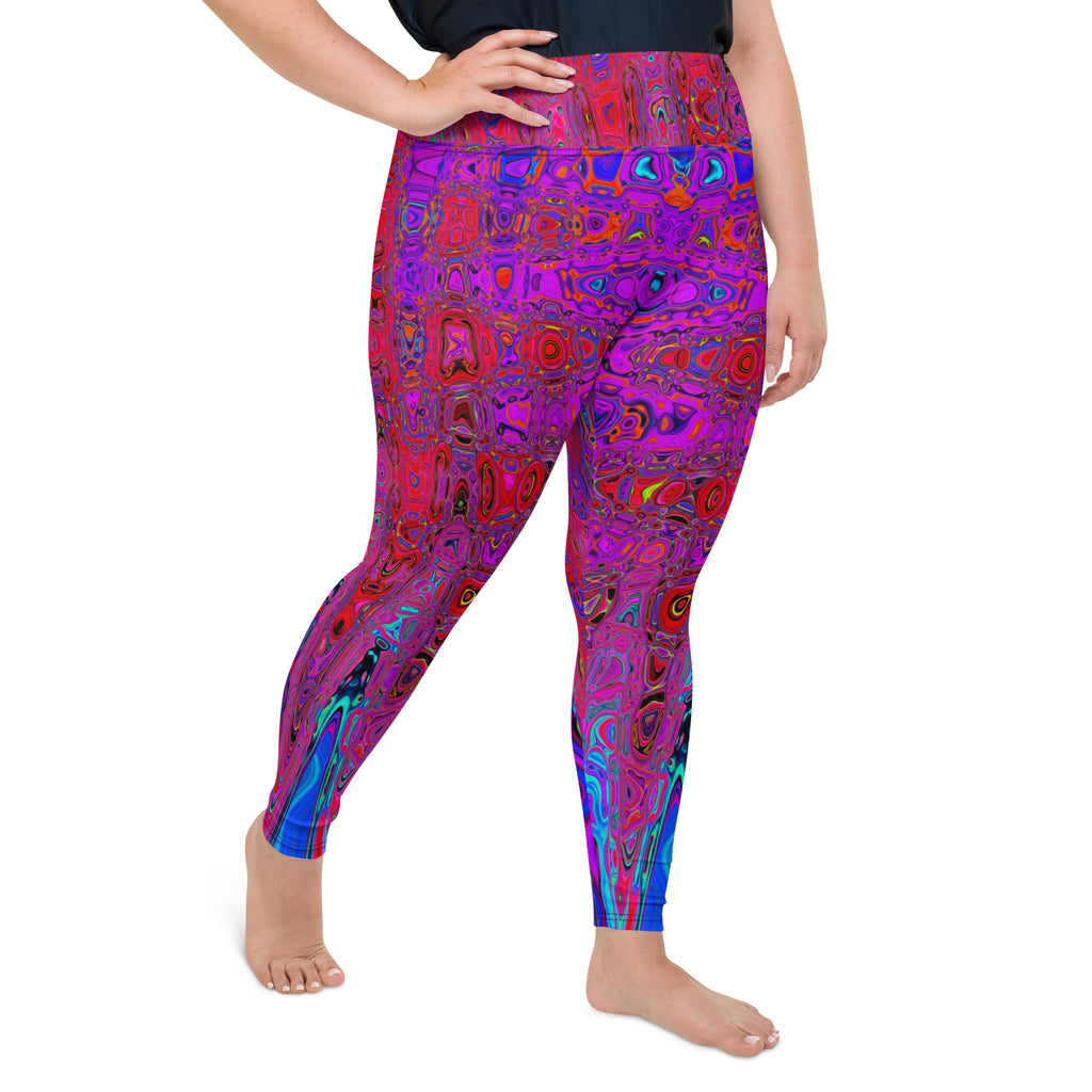 Plus Size Leggings | Trippy Red and Purple Abstract Retro Atomic Waves