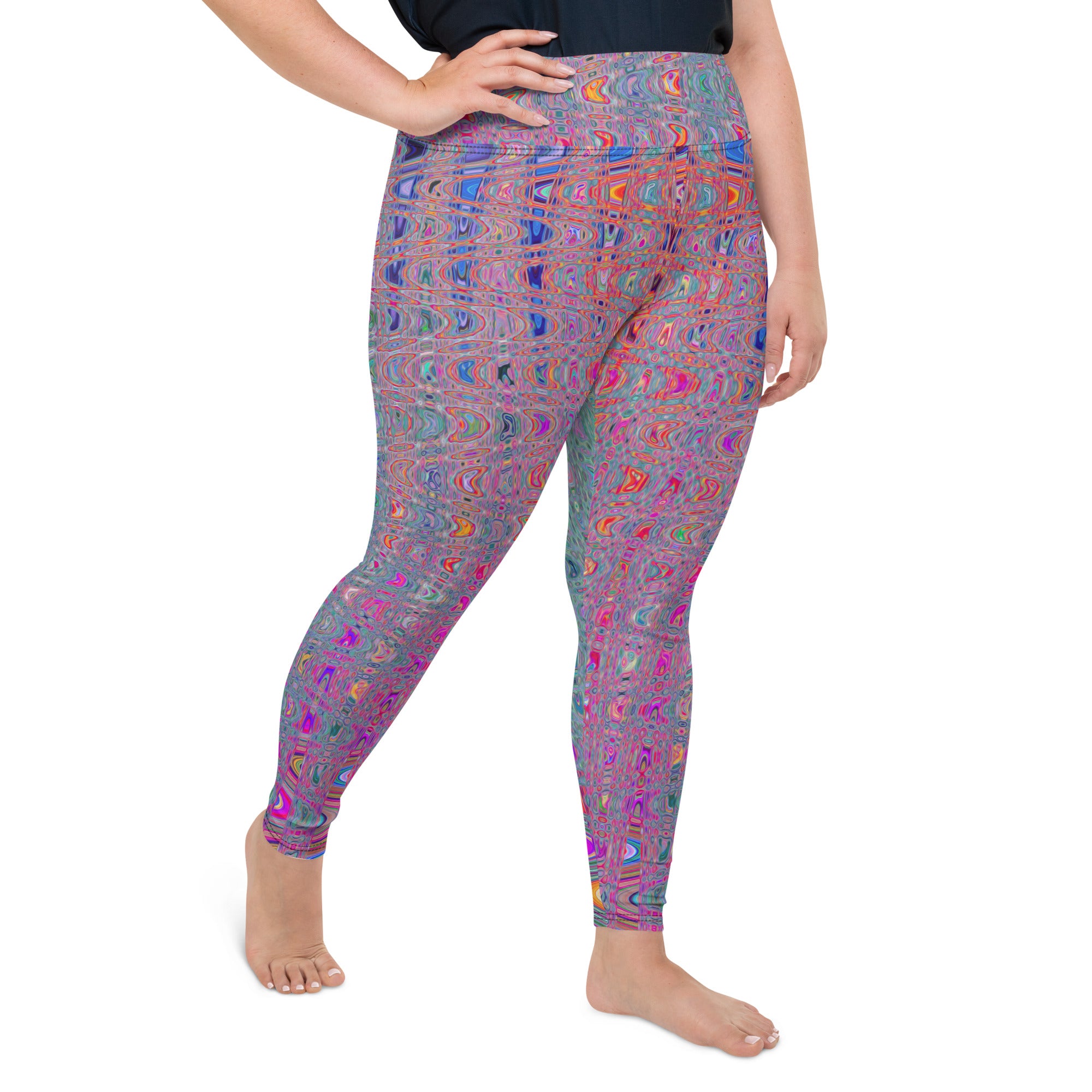 Plus Size Leggings | Abstract Kaleidoscopic Retro Boomerang Waves