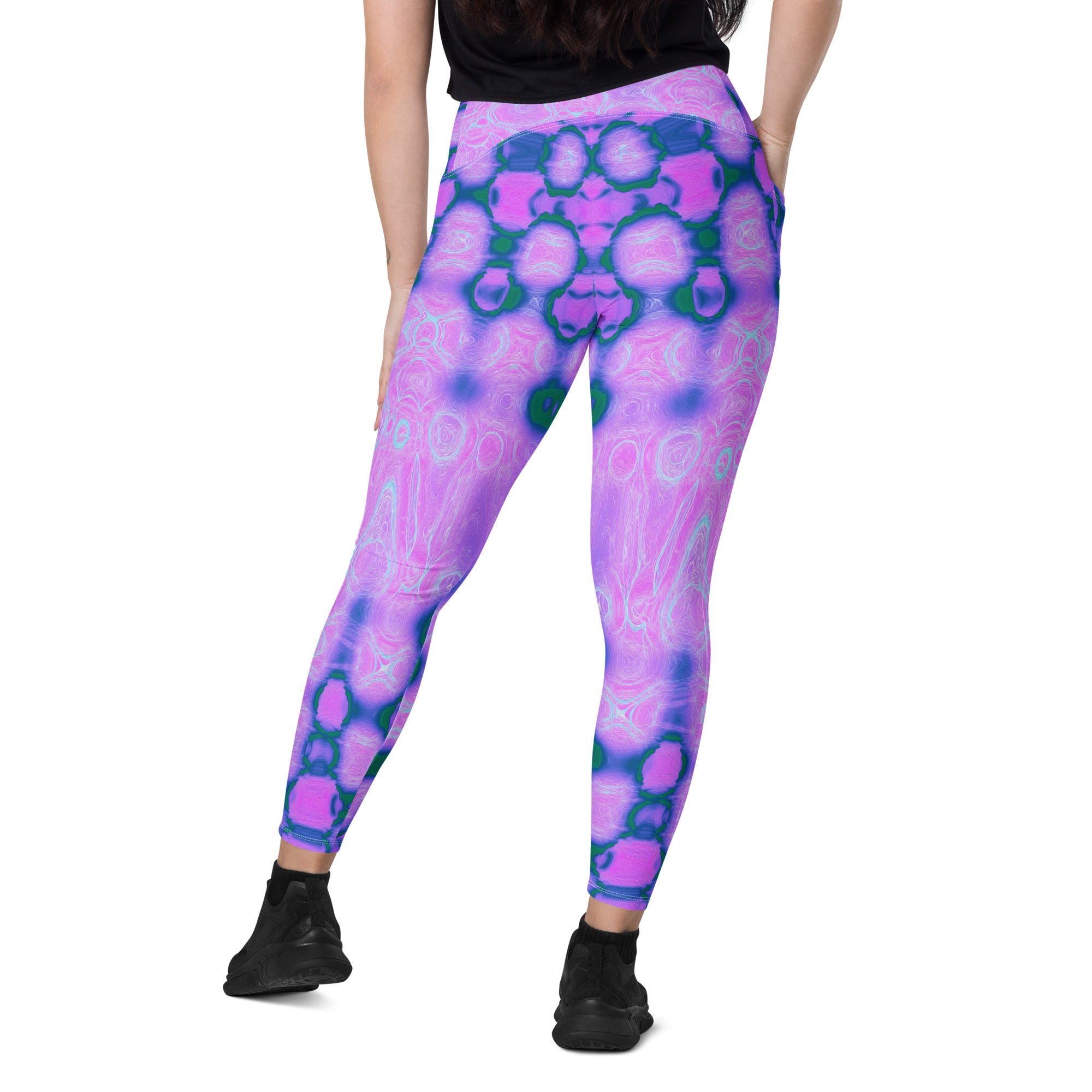 Crossover Leggings | Abstract Hot Pink Wavy Tie Dye Clouds