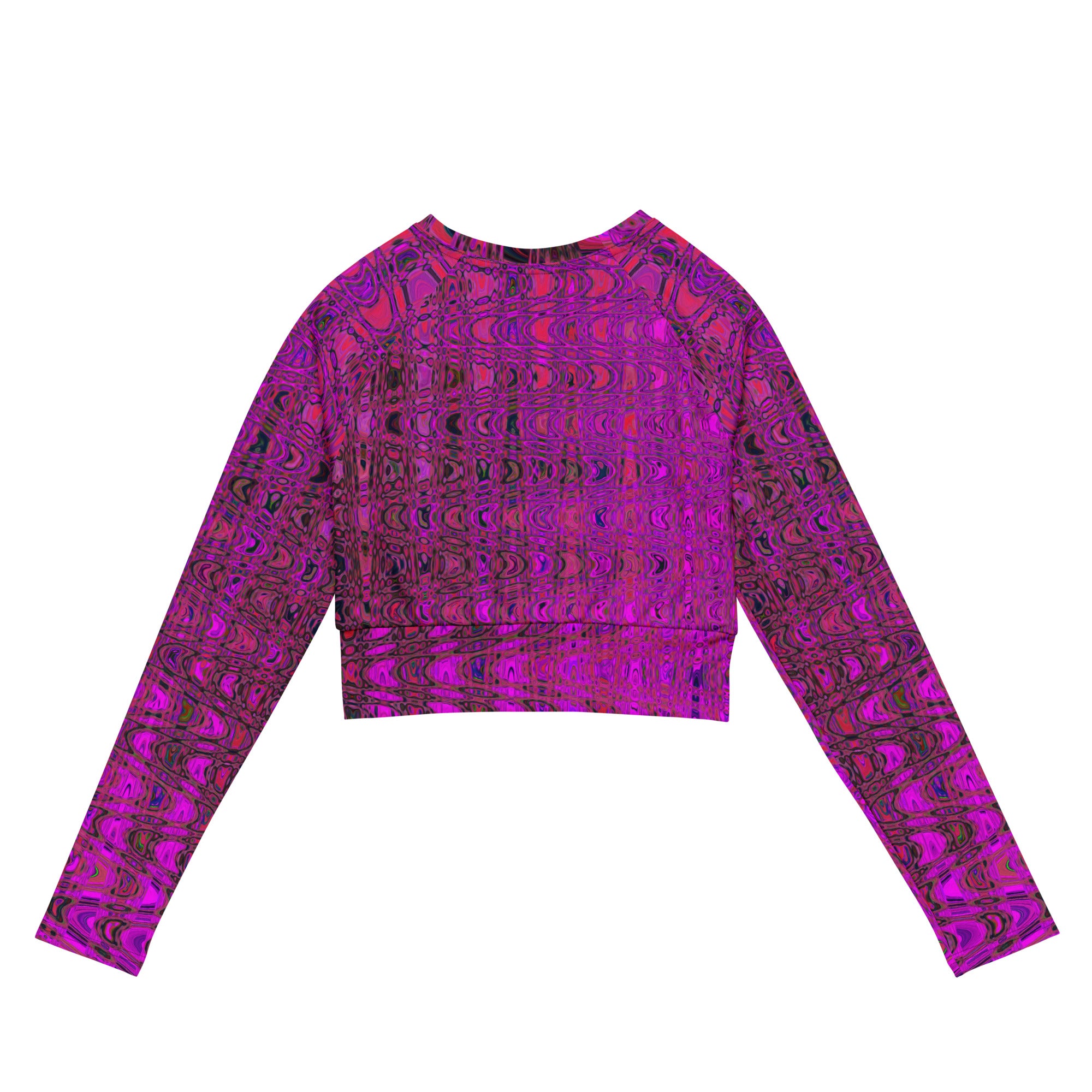 Long Sleeve Crop Top | Abstract Magenta Retro Boomerang Waves