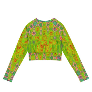 Long Sleeve Crop Top | Abstract Yellow and Red Wavy Tie Dye Clouds