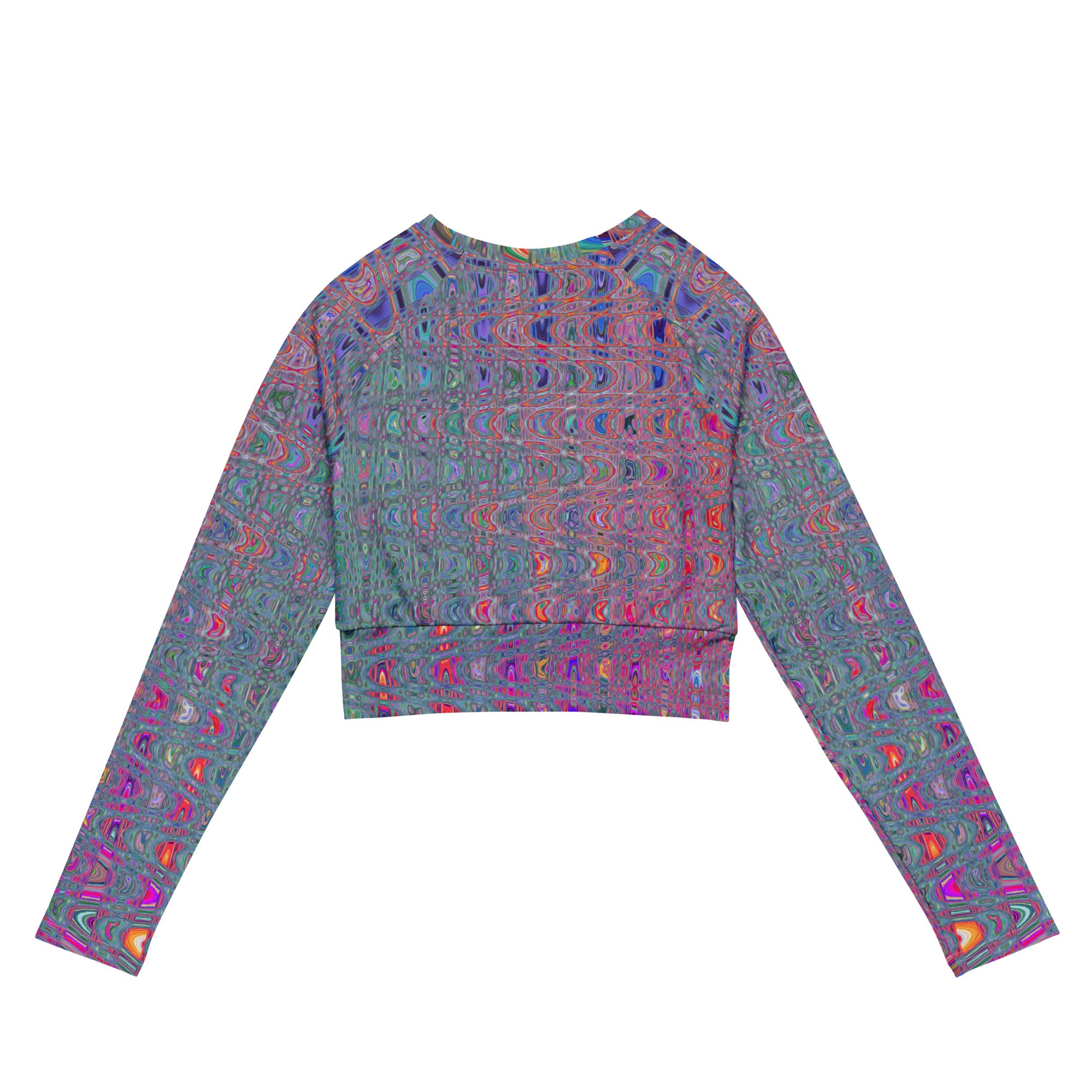 Long Sleeve Crop Top | Abstract Kaleidoscopic Retro Boomerang Waves