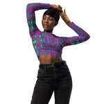 Long Sleeve Crop Top | Trippy Retro Magenta, Blue and Green Abstract