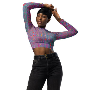 Long Sleeve Crop Top | Abstract Kaleidoscopic Retro Boomerang Waves