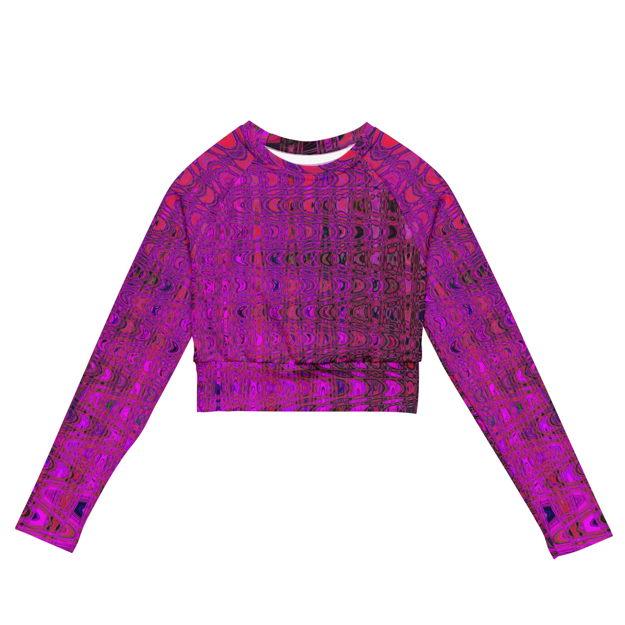 Long Sleeve Crop Top | Abstract Magenta Retro Boomerang Waves