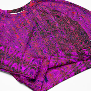 Long Sleeve Crop Top | Abstract Magenta Retro Boomerang Waves