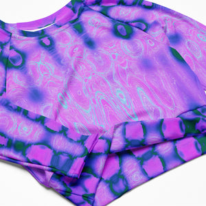 Long Sleeve Crop Top | Abstract Hot Pink Wavy Tie Dye Clouds