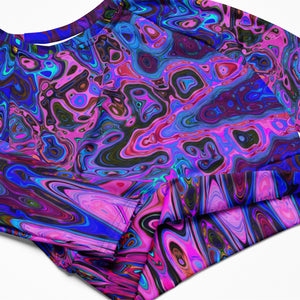 Long Sleeve Crop Top | Abstract Mosaic Pink and Blue Wavy Retro