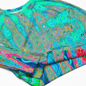 Long Sleeve Crop Top | Groovy Abstract Retro Rainbow Atomic Waves