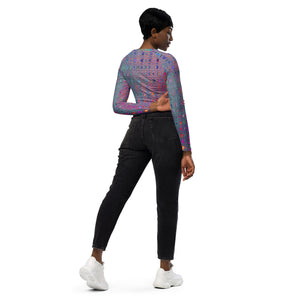 Long Sleeve Crop Top | Abstract Kaleidoscopic Retro Boomerang Waves