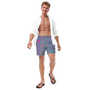 Men's Swim Trunks | Cool Abstract Blue and Magenta Retro Zigzag Waves