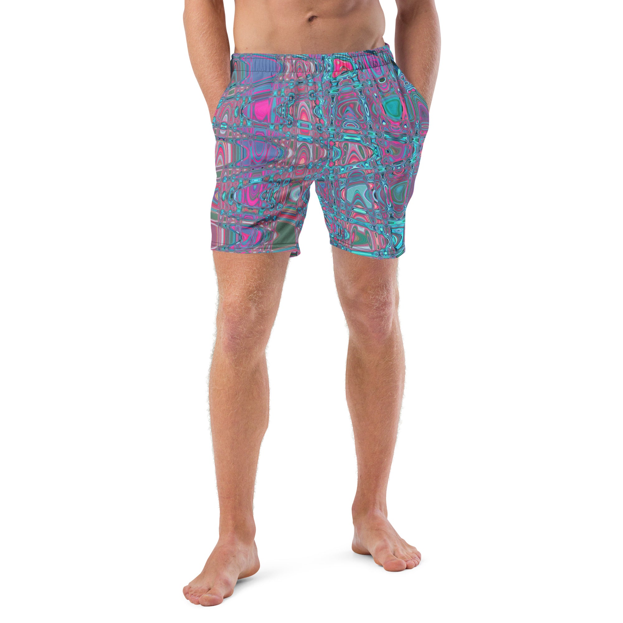 Men's Swim Trunks | Cool Abstract Blue and Magenta Retro Zigzag Waves