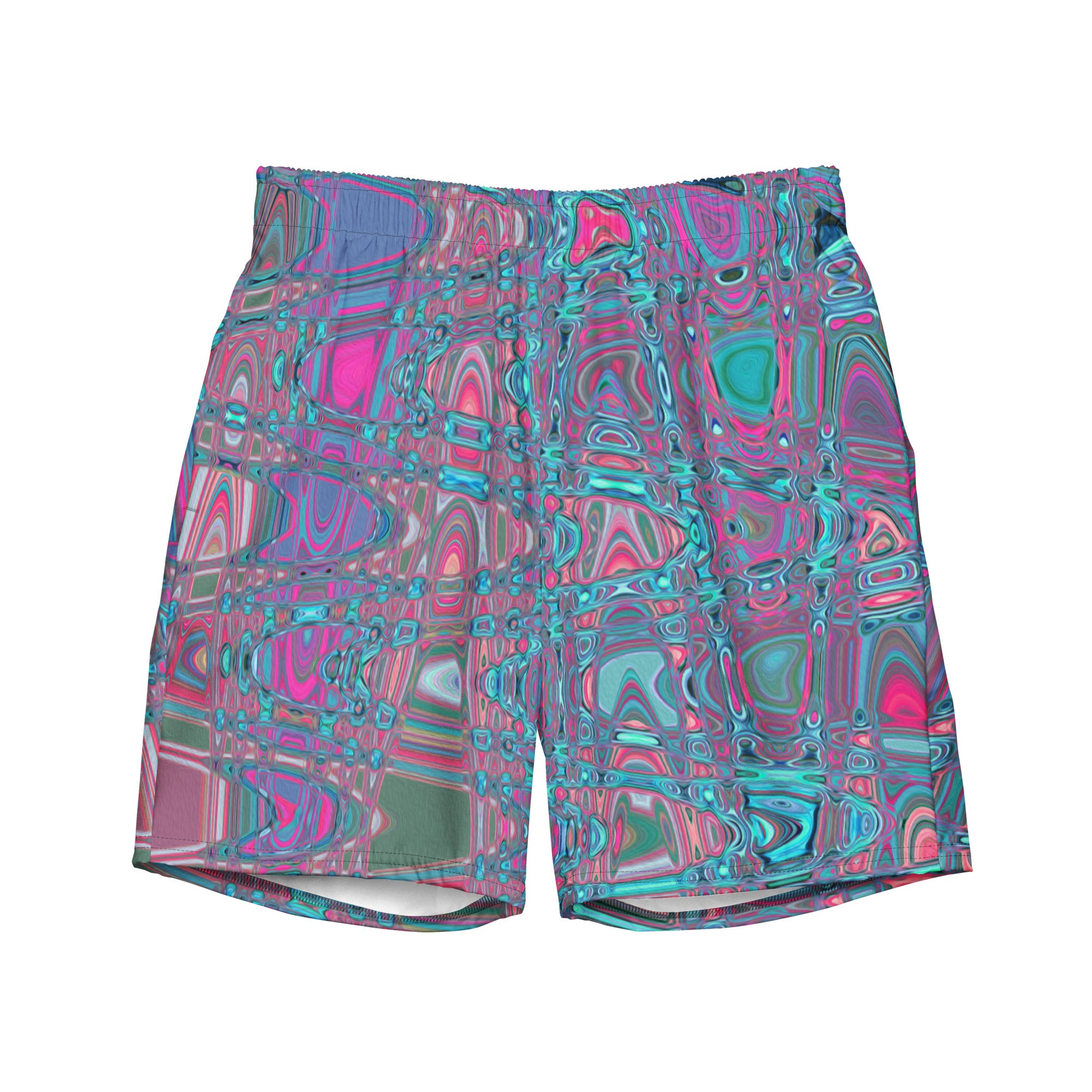 Men's Swim Trunks | Cool Abstract Blue and Magenta Retro Zigzag Waves