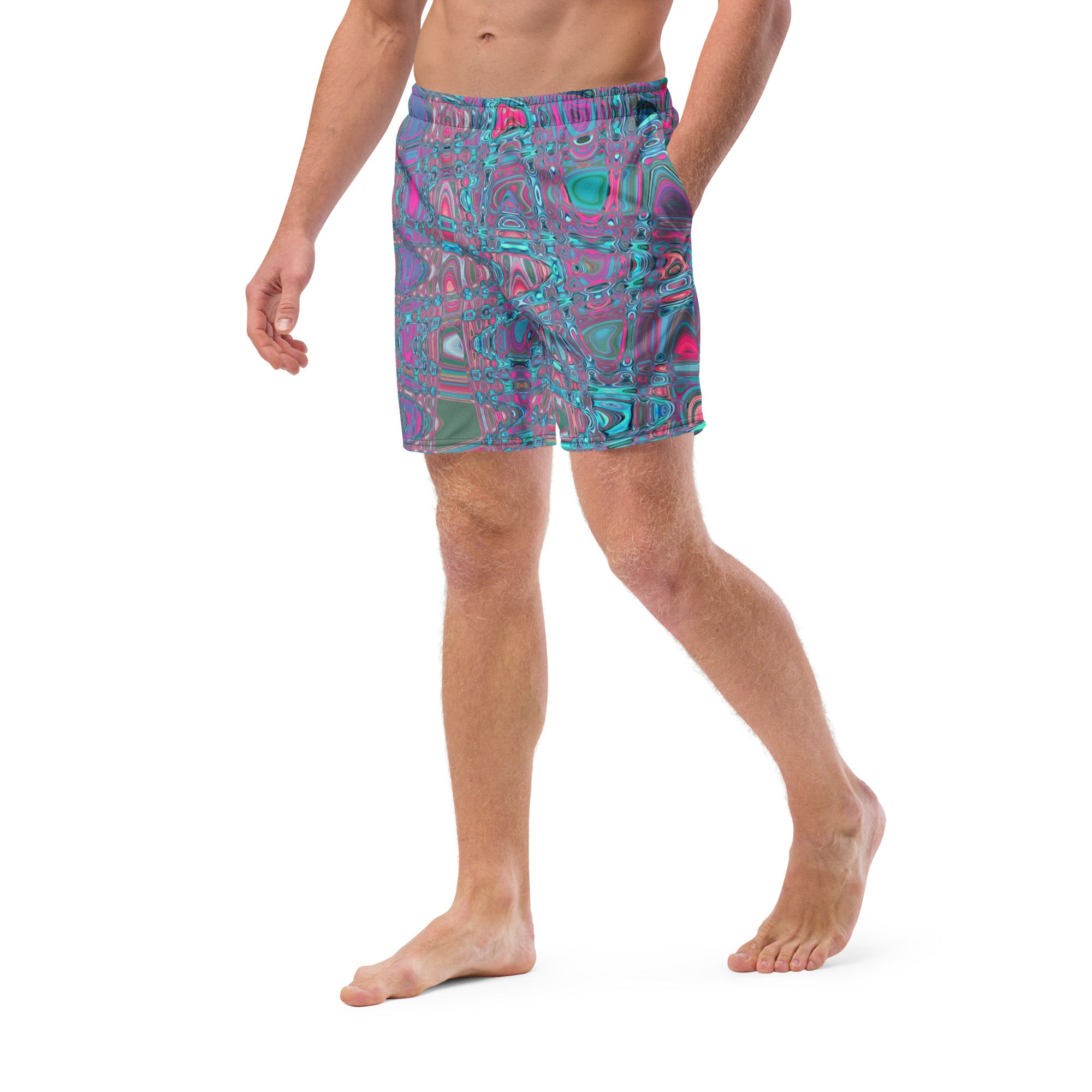 Men's Swim Trunks | Cool Abstract Blue and Magenta Retro Zigzag Waves