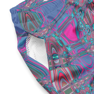 Men's Swim Trunks | Cool Abstract Blue and Magenta Retro Zigzag Waves