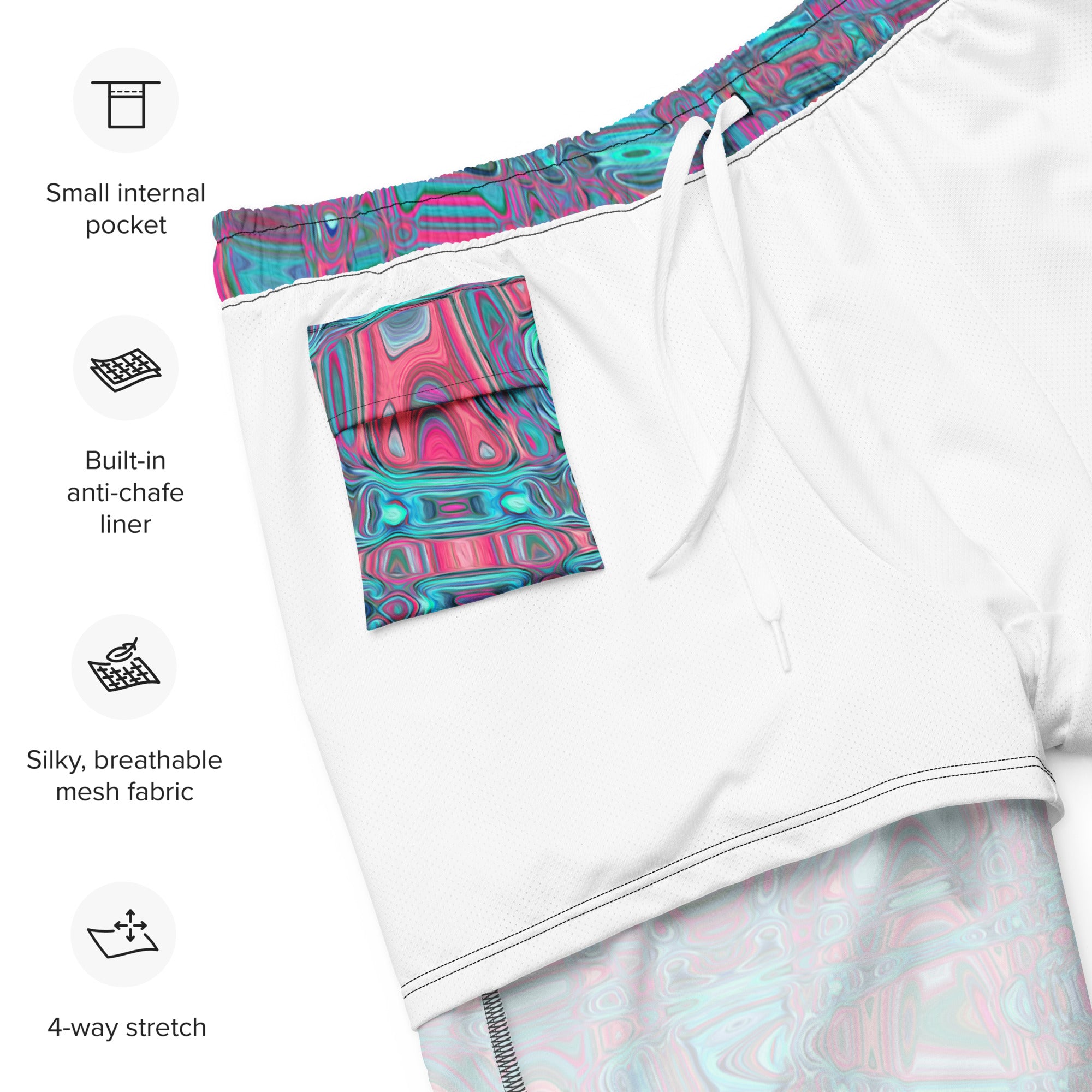 Men's Swim Trunks | Cool Abstract Blue and Magenta Retro Zigzag Waves