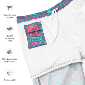 Men's Swim Trunks | Cool Abstract Blue and Magenta Retro Zigzag Waves