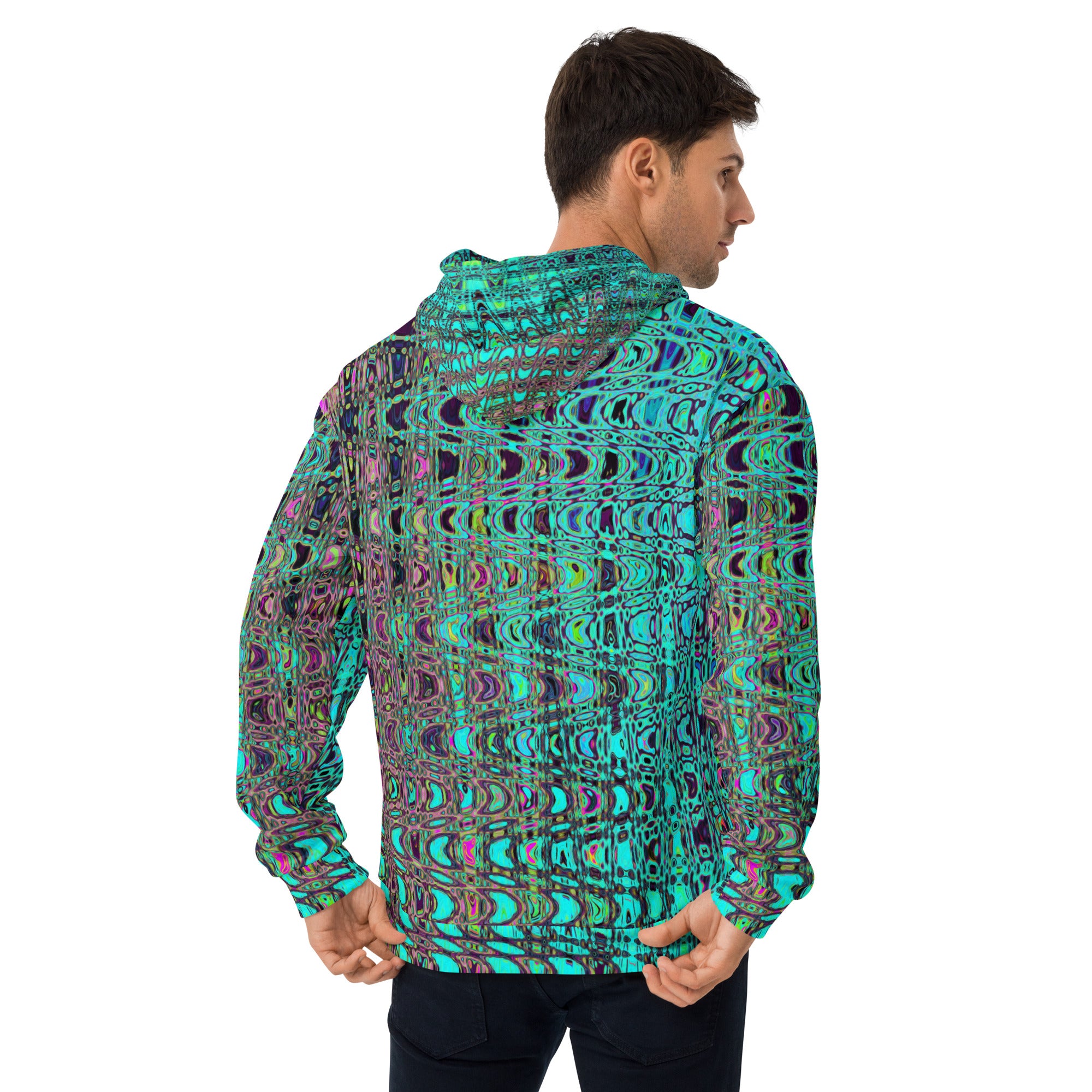 Unisex Hoodie | Abstract Kaleidoscopic Aqua Retro Boomerang Waves